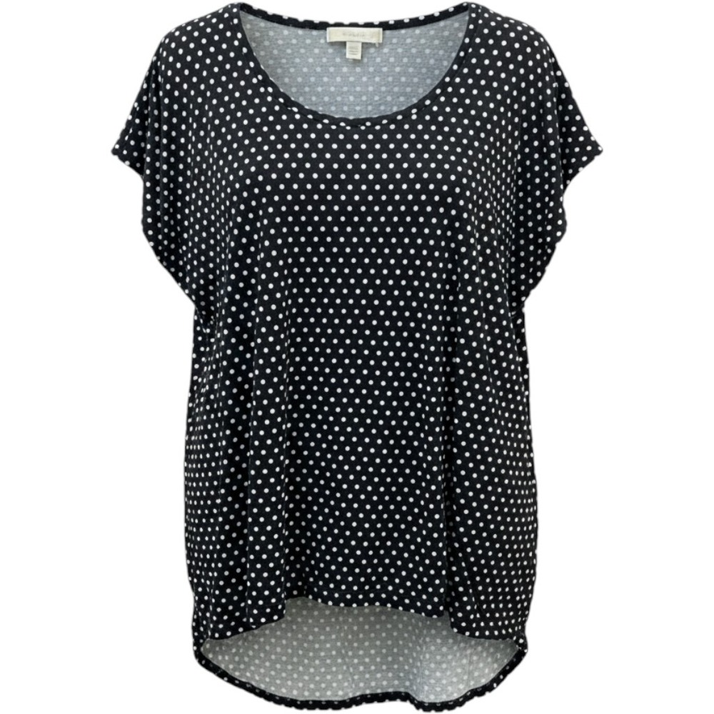Michael Kors Womens 3X Polka Dot Scoop Neck High Low Top Black White LS85KB89RU